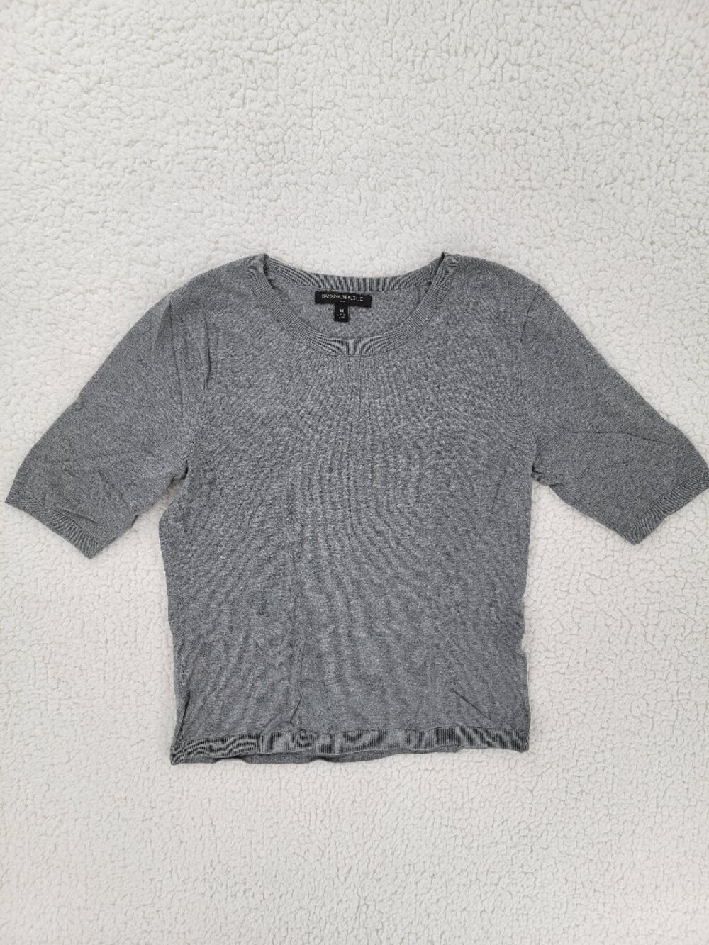 Banana Republic Ribbed Elbow-Sleeve Knit Top - Heather Gray, Medium